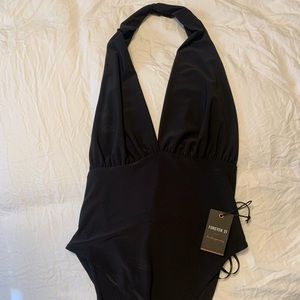 Black halter style bodysuit w low neck size S